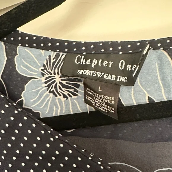 Chapter One Navy Floral Ruffle-Trim Sheer Blouse - Picture 2 of 9